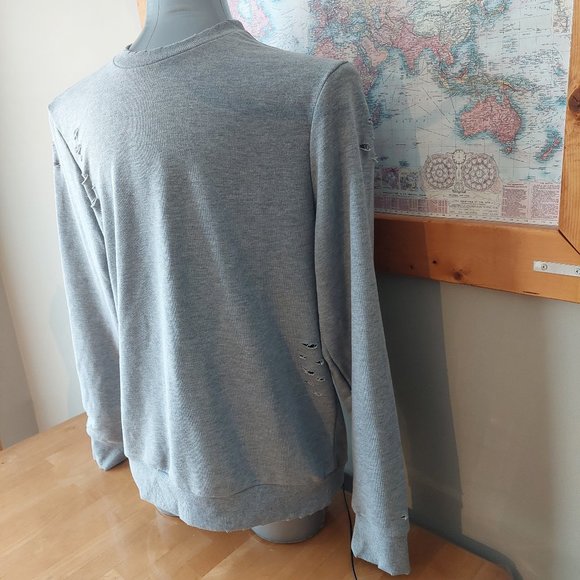 AMNESIA men's long sleeved solid grey distressed sweatshirt size Large - Picture 5 of 13